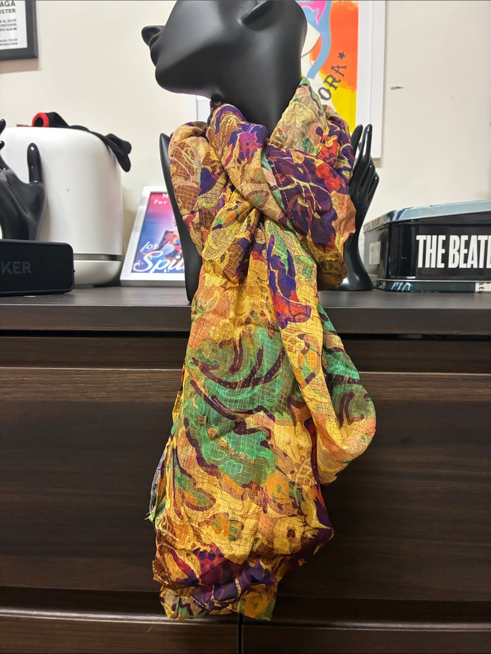 Peruvian Connection Multicolor Abstract Floral Print Lightweight Women's Scarf
